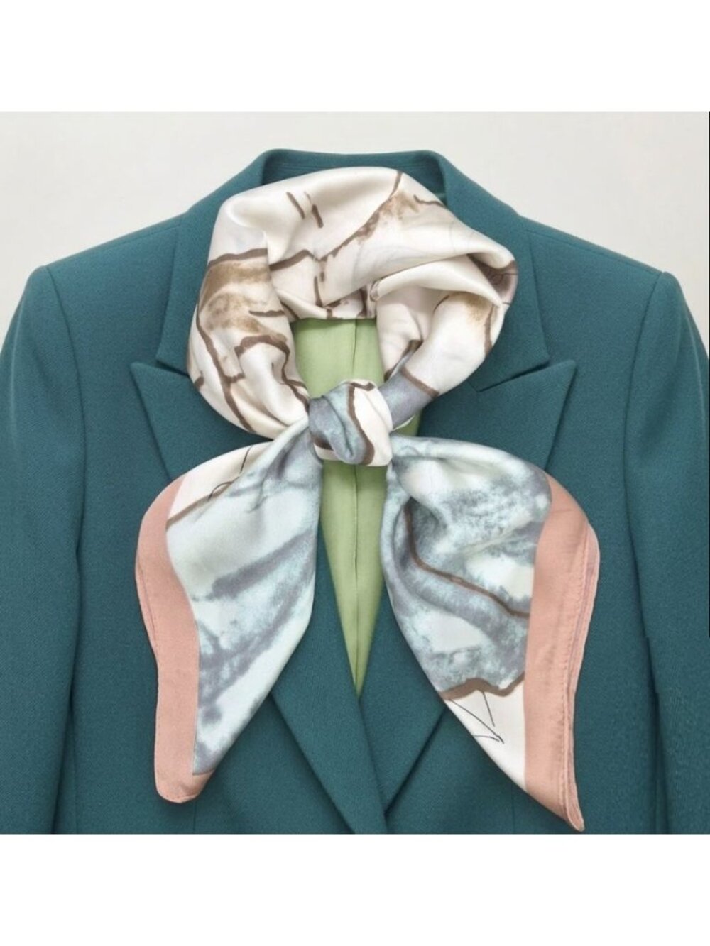 ✨Luxury Silky Square Scarf Beige Green Orange Tan Ginkgo Print Watercolor Wrap✨